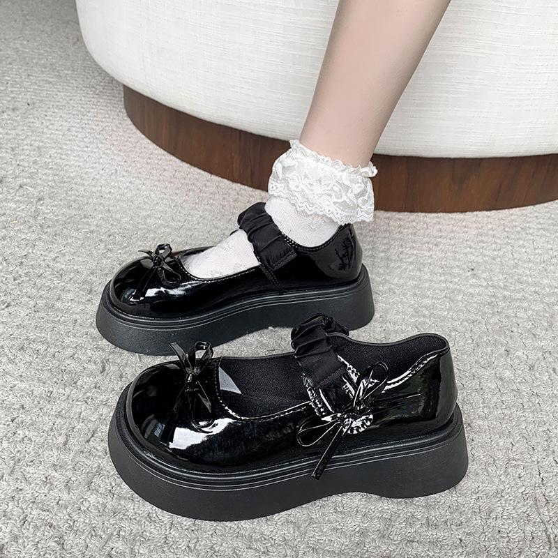 

Women Mary Jane Shoes Spring New Style Retro British Style Thick Bottom Loafers Japanese Style Single Flat Shoes Sapato Feminino 40 чёрный