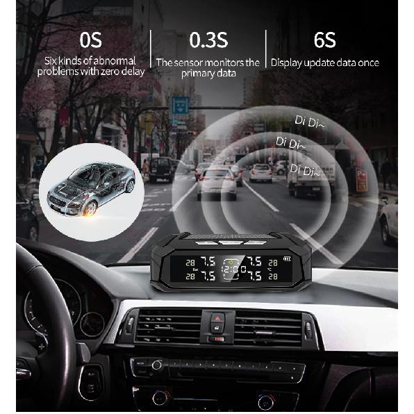 Solar TPMS Car Tire Pressure Alarm Monitor System Tyre Temp Digital Display Auto Security Alarm Systems with 4/6 sensors 8 BAR