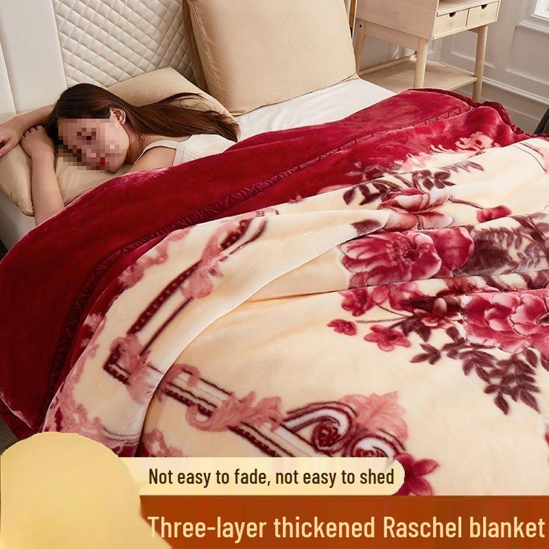 G5Z Double Layer Winter Blanket: Thick Flocked Raschel & Milk Fleece for Cozy Naps.