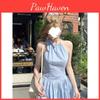 Summer Blue Stripe Knit Dress With Spliced Design For Streetwear Enthusiasts