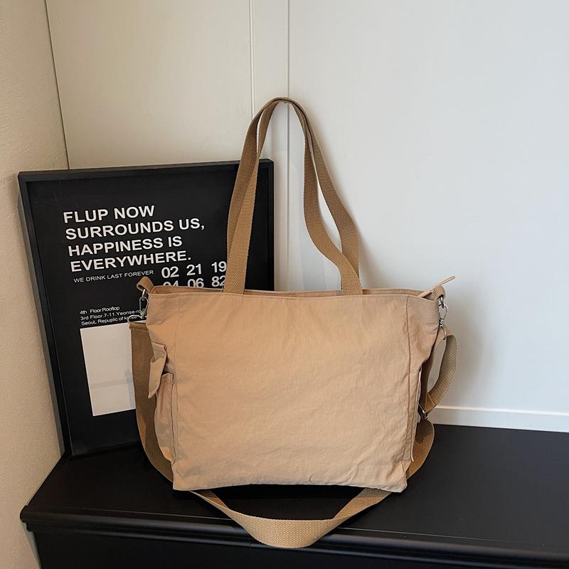 Nylon Tote Bag Women Casual Shoulder Bag with Zipper Pocket for Daily Use