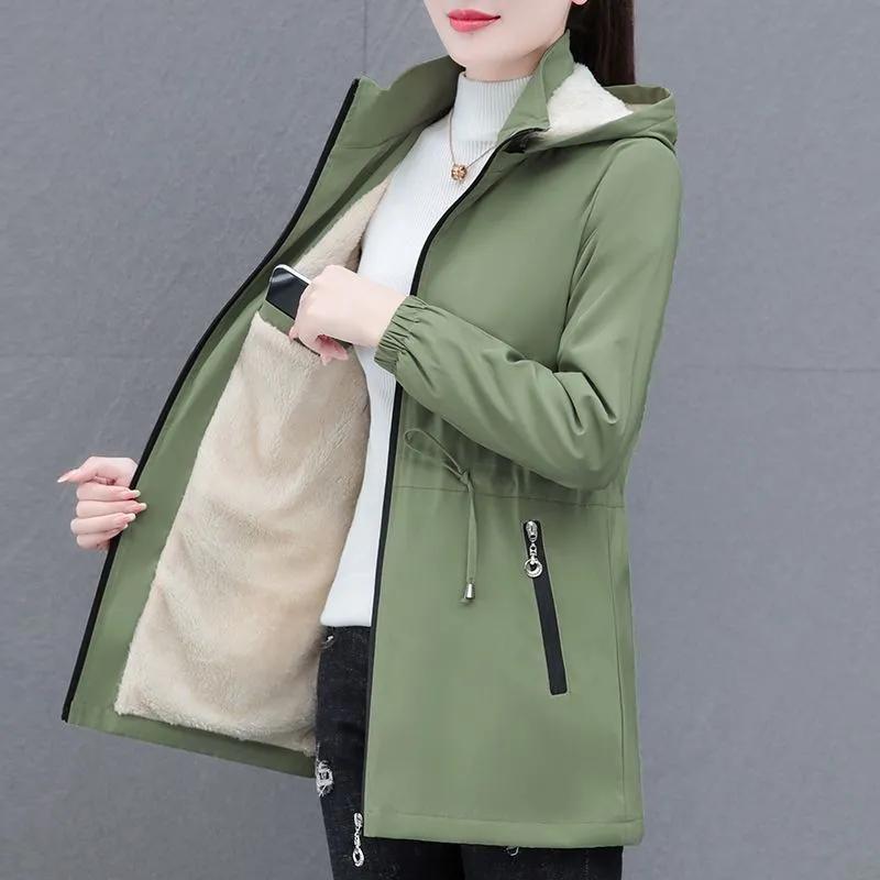 Women's Simple Commuter Solid Color Trench Coat Plus Size Padded Thickened Long-sleeved Wearable Autumn and Winter Coat
