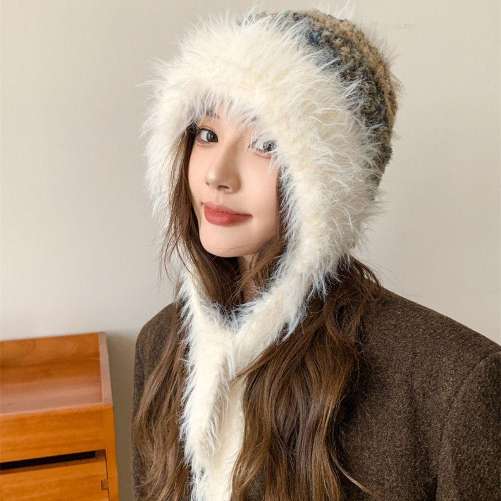 Soft Dopamine Color Beanies Cap Thicken Sweet Knitted Pullover Cap  Female