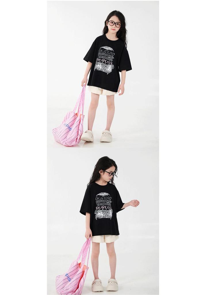You Jia Meng Mädchen Baumwoll-Kurzarm-T-Shirt mit Aufdruck - Sommer Freizeitmode