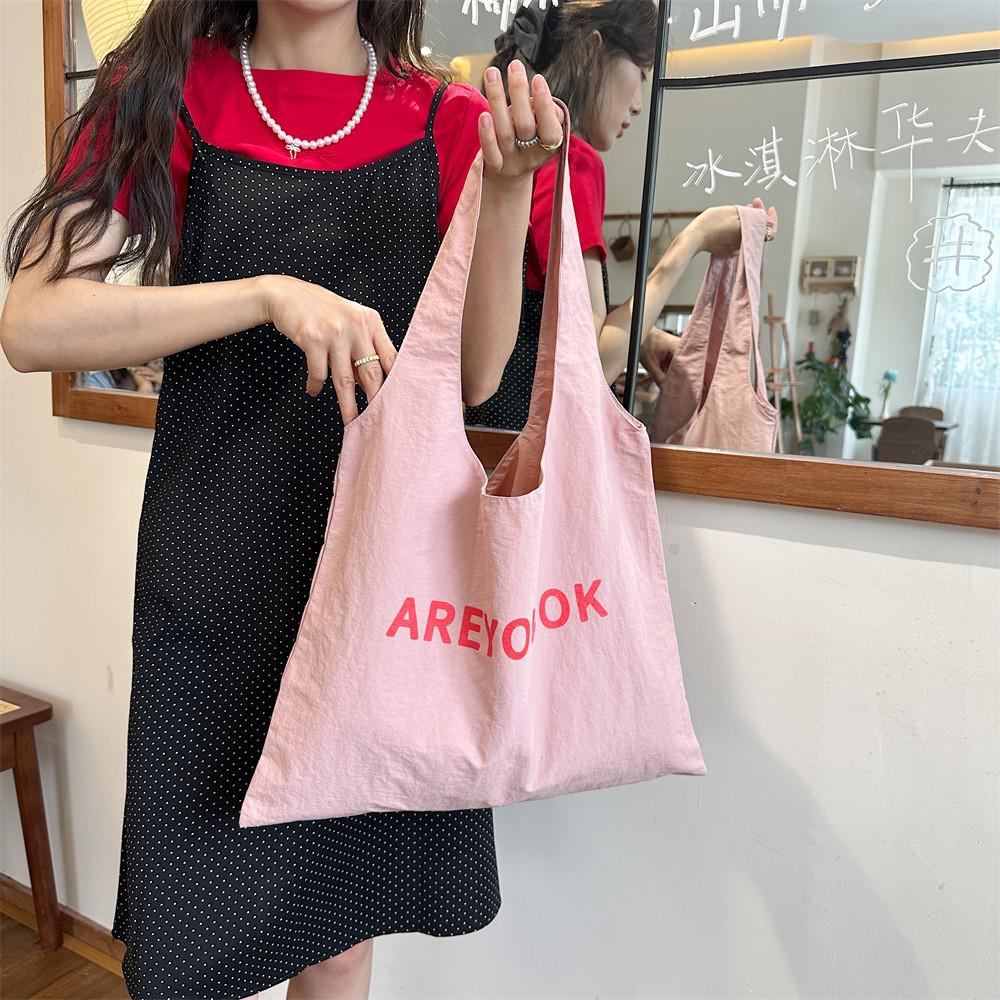 Chic Letter Print Shoulder Bag Spacious Trendy Tote Street Style Canvas Bag