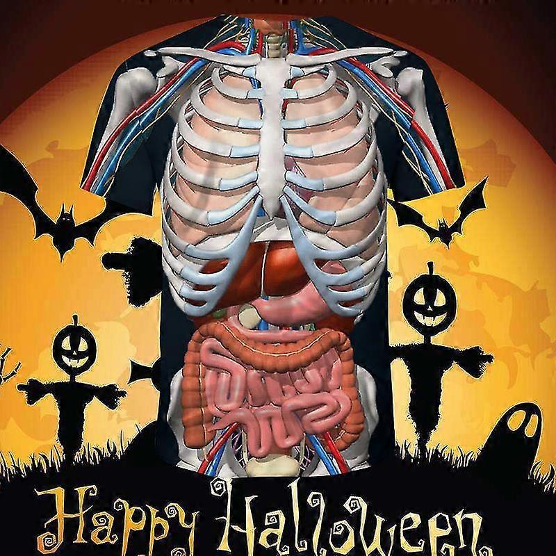 Human Organ Top 3d Print Horror Offal Pattern T-Shirt Round Neck Short Sleeve Loose Tops Halloween Decoration Accessory