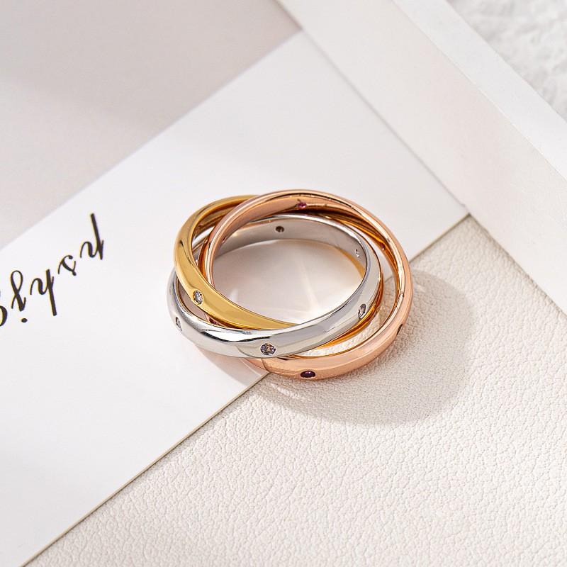 Minimalist Geometric Interlocking Triple-Tone Ring Women Adjustable Finger Cold Aesthetic Statement Jewelry