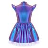 Schillerndes Alien-Tutu-Kleid für Mädchen, Glänzendes Kostüm mit Stehkragen, Flatterärmeln & Reißverschluss hinten, Bühnenauftritt & Party