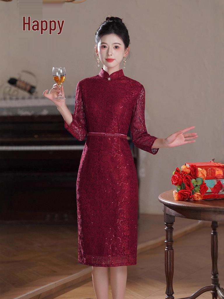2025 High-End Mother's Wedding Banquet Dress: Fashionable Toasting Gown and Modified Cheongsam