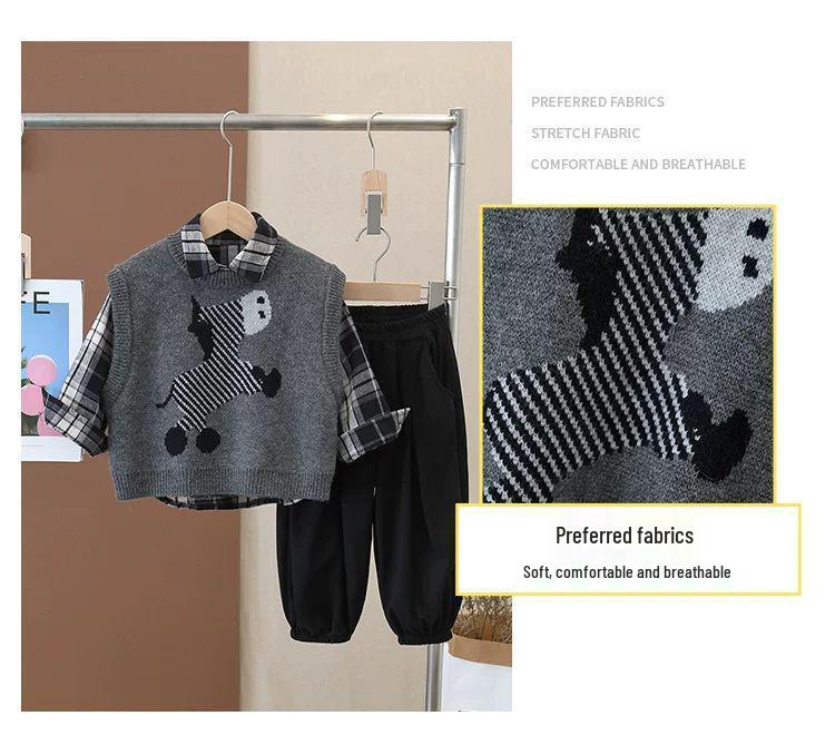 Boys' Trendy Fall 2025 Sweater Vest Outfit - Handsome 3-Piece Set for Spring & Autumn