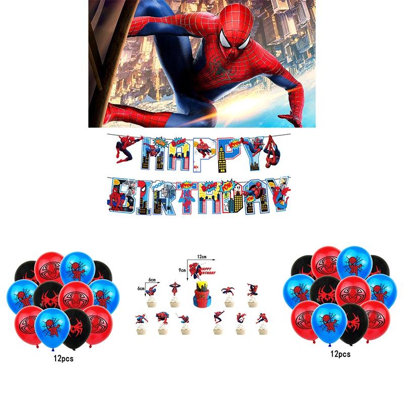 Spiderman Happy Birthday Party Decor Banner Cake Decorations Baby Kids Balloons