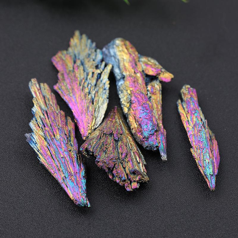 

1 pcs Electroplated black tourmaline, peacock blue feathers, crystal clusters, mineral specimens, Taijing karst caves, modern decoration