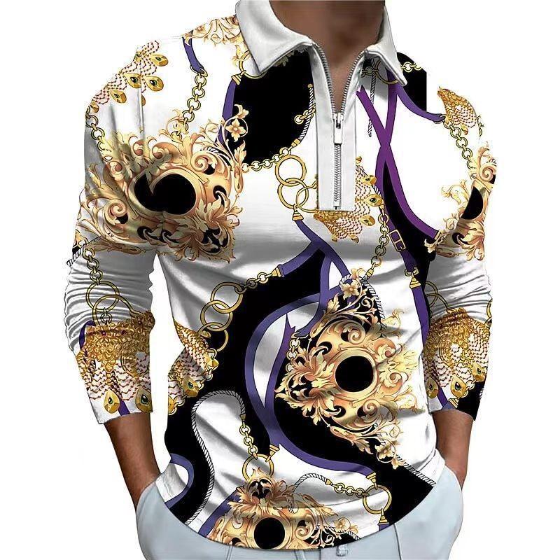 Christmas-themed long sleeve zip polo, stylish holiday casual top