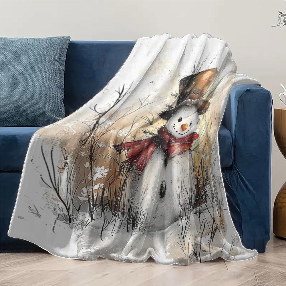 Tuniu Cute Snowman Plush Fleece Blanket for Winter Home Decor, Sofa Bed Living Room Warm Throw Blanket