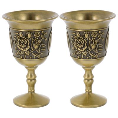 2Pcs Vintage Goblet Glasses Metal Embossed Wine Cup Royal Medieval Style Mini Goblet for Festive Banquet Table Setting