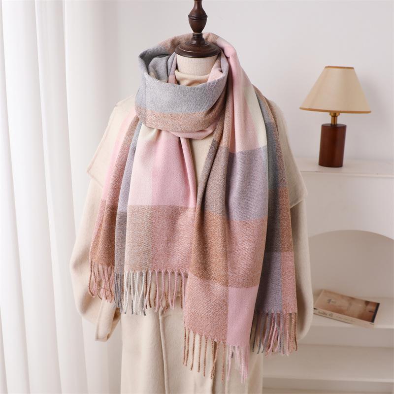 Cachecol Quente Xale Feminino Cachecol Caxemira de Luxo Inverno Manta Envoltórios Casual Estampa Xadrez Pashmina Bufanda Viagem Poncho Estolas Echarpe