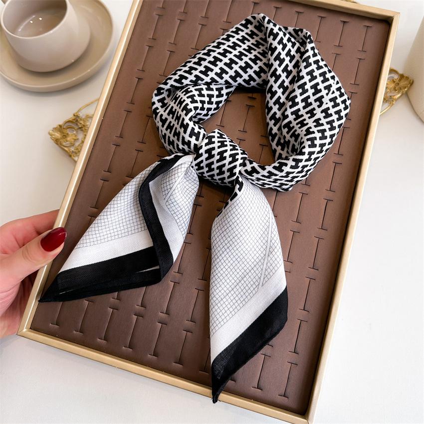 Fashion Versatile Small Square Scarf Thin Silk Scarf Light Luxury Alphabet Herringbone Headscarf Imitation Velvet Shawl Scarf Scarf Women
