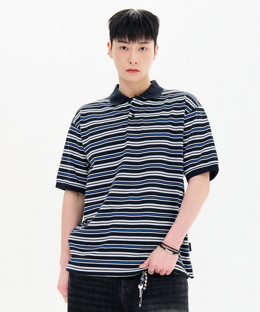 CHASECULT Men'S Striped Short Sleeve Collared T-Shirt-Fbrk5712D04