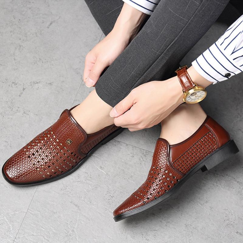 Summer Men's Loafers Breathable Mens Leather Shoes Soft Soles Male Casual Shoes Slip-on Oxford Shoes Business