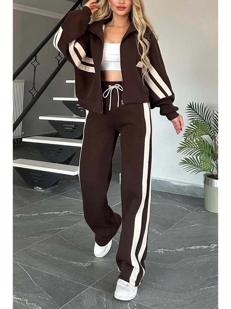 2024 Y2K Striped Zipper Jacket & Casual Sportswear Set for Women