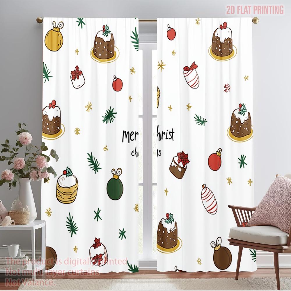 

2pcs,2D plane printing Creative Curtains Christmas Ornaments Holiday_a (3) Versatile Polyester Fabric (without rod) Decorations 52.50×116.00 CM 2pcs