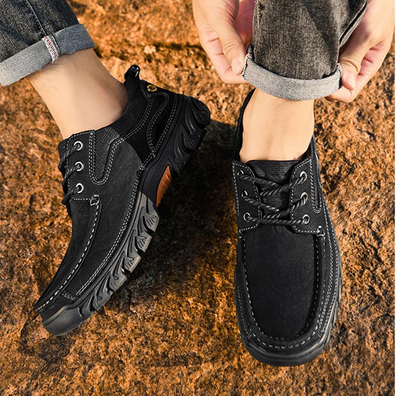 Outdoor Herren Echtleder Sneaker Schuhe Mode Lässig Luxus Designer Wandern Handgefertigt Leder Lässig Rutschfest Herrenschuhe