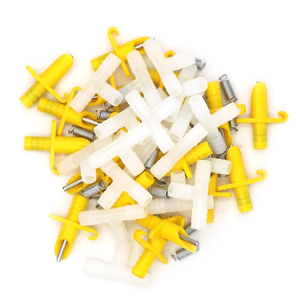 5/10/15 Sets Automatic Rabbit Drinking Spout Kit Galvanized Duckbill Type Water Nozzle OD 8.5mm Tee&Spring Poultry Cage Fittings