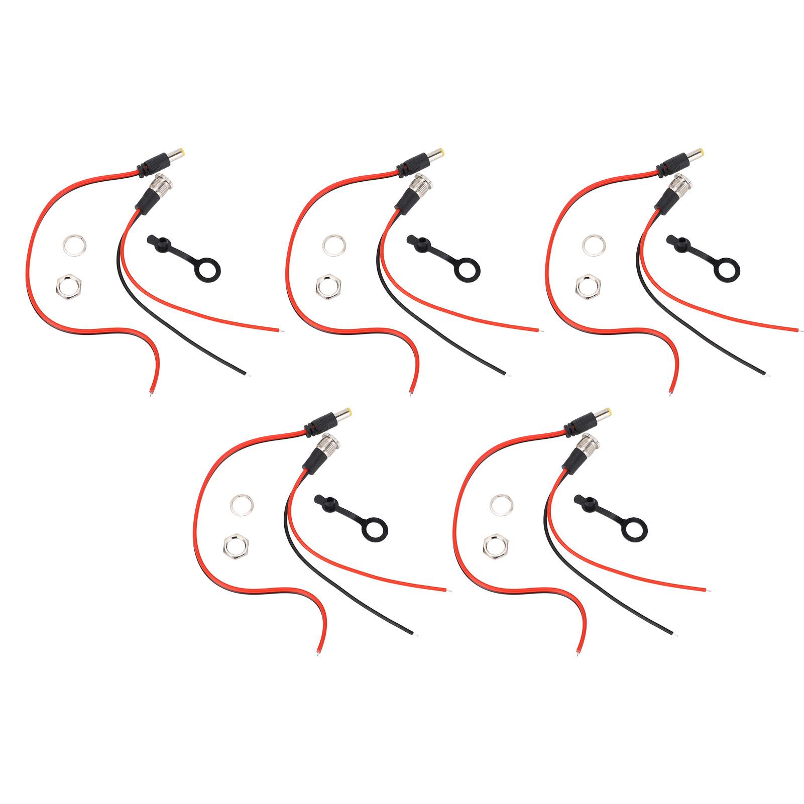 

5 Sets 5.5x2.1mm 10A Power Jack Cord Socket Threaded Female Mount Connector Wire Adapter with