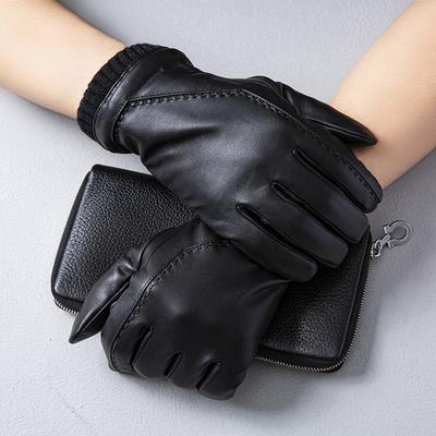 Men's Sheepskin Fleece Gloves Outdoor Cycling Business Winter Warm Touch Screen Genuine Leather Gloves
