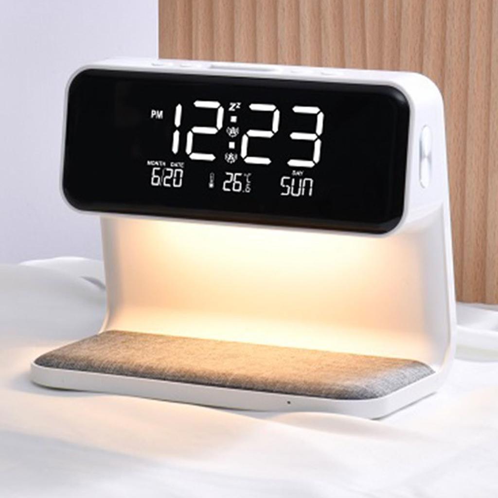 3 in 1 Wireless Charging Digital Alarm Clock with Night Light 15W Fast Wireless Charger Date Temperature Display Clock for Bedroom