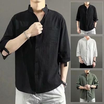Herren Sommer Kurzarm Locker Lässig Oberteile Teenager Einfarbig Bequem Sieben Ärmel Jacke