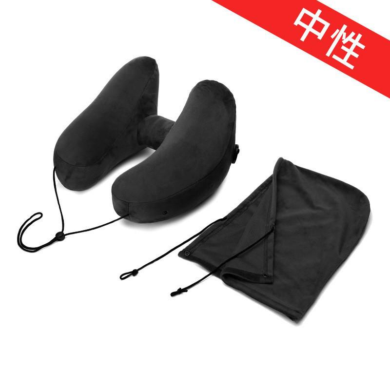 Cross-border H-shaped Crystal Velvet Inflatable Travel Pillow with Hat for Office and Portable Naps