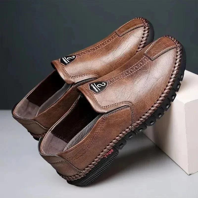 New Men's Leather Shoes, Soft Soled Casual Shoes, Business Flat Shoes, Men's Lightweight Work Shoes, Slip On Driving Shoes