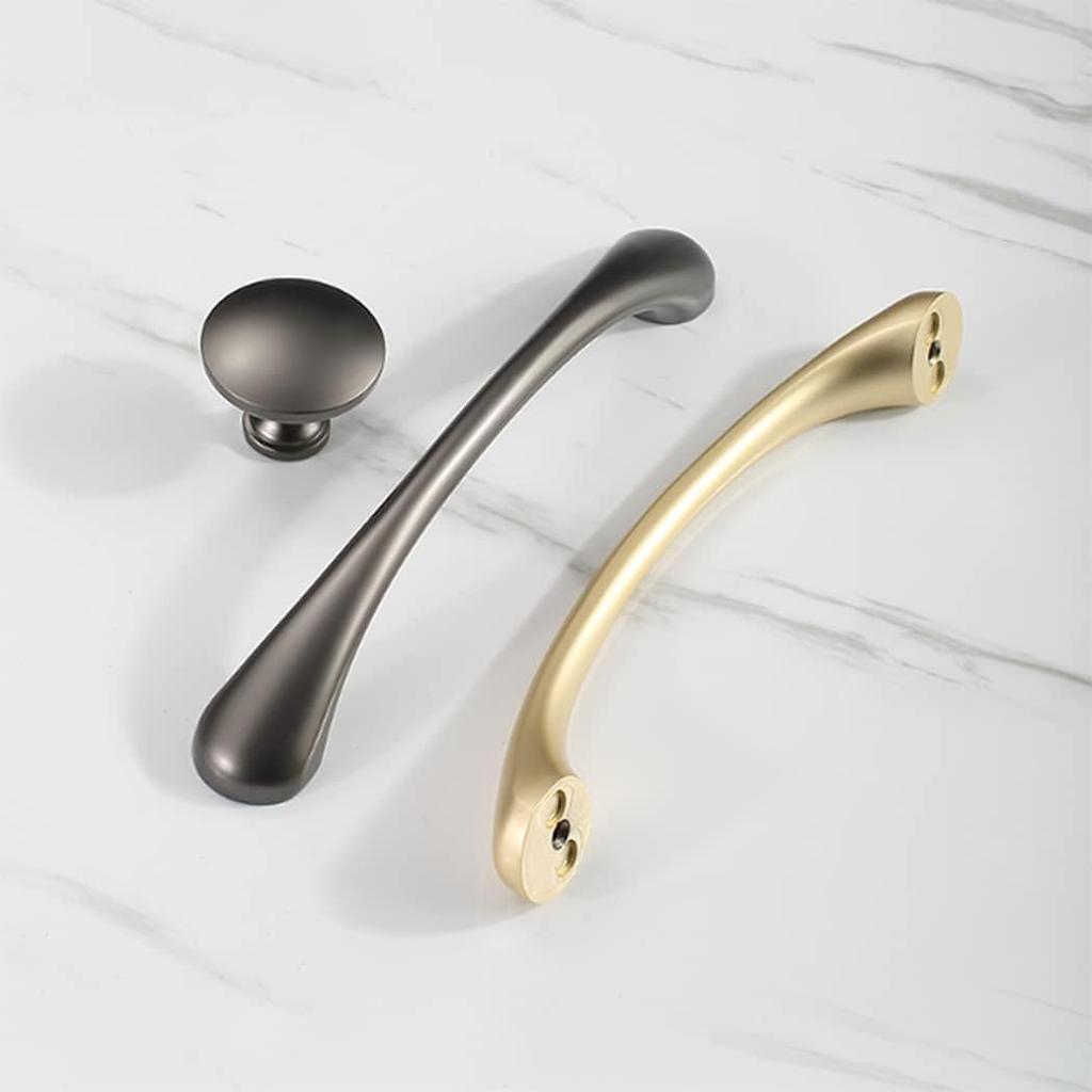 2 Pack Cupboard Handles, Bow Shaped Pull Handles Door Pulls Drawer Knobs, Zinc Alloy Furniture Pulls for Kitchen Bedroom with Screws (Gold Hole