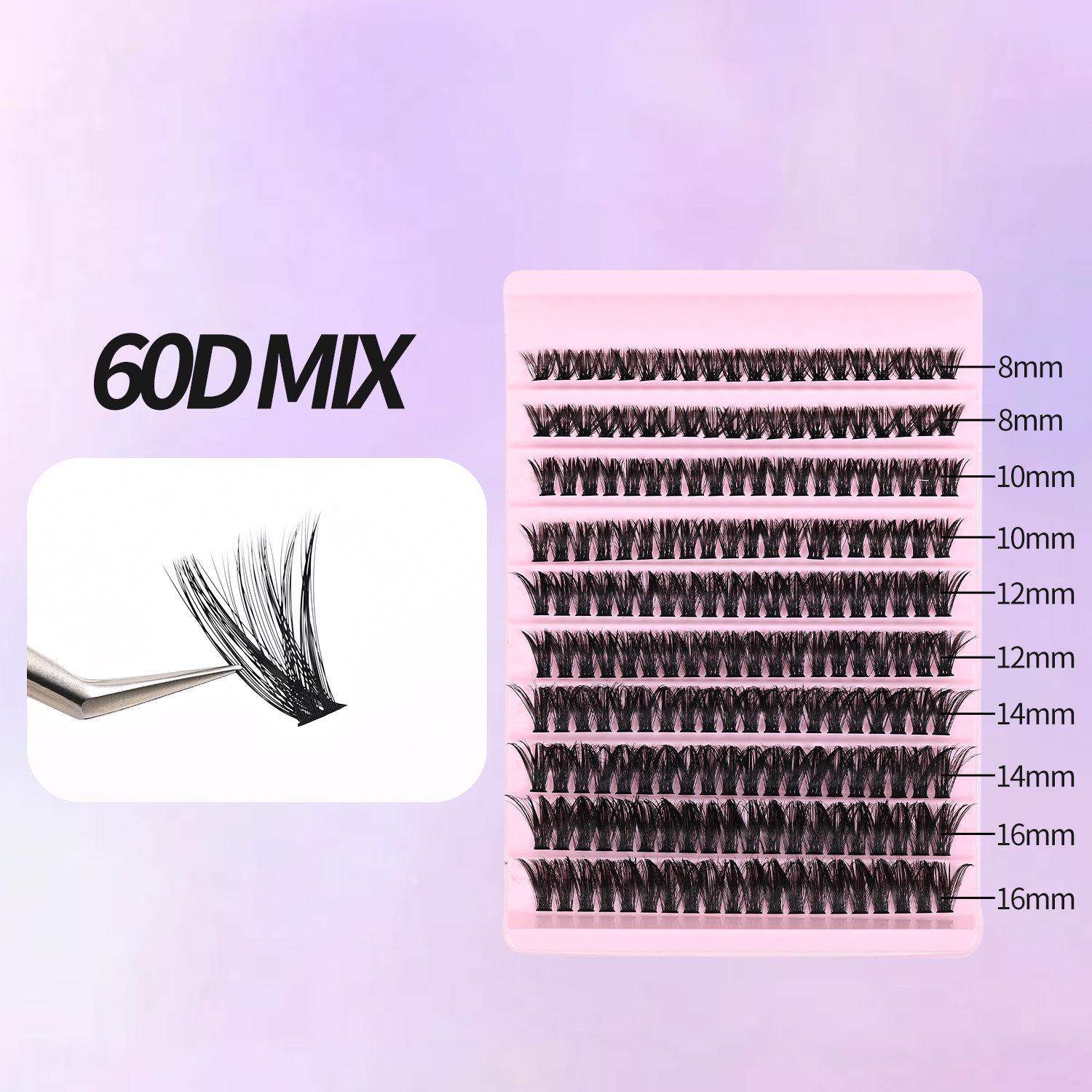 Cross 60D Hot Melt Cluster Individual False Eyelashes - Dense, Realistic European and American Style 10 rows
