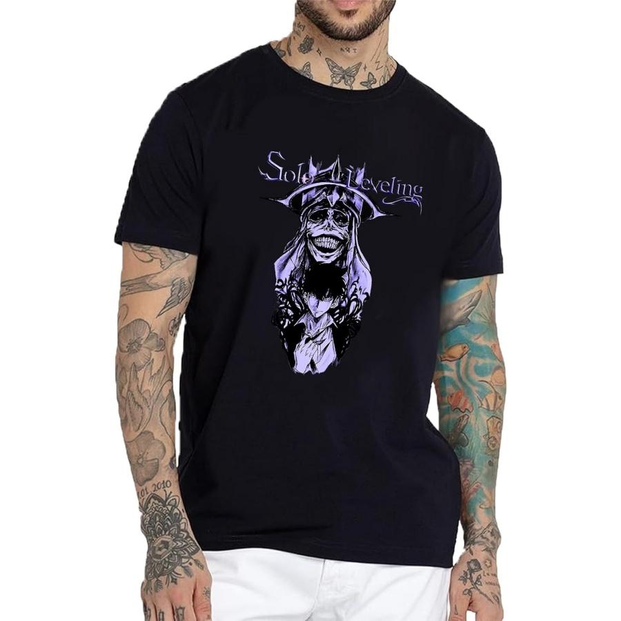 Men's Solo Anime Leveling Street Style T-Shirt Tops, Crewneck Retro Graphic Tee Shirts