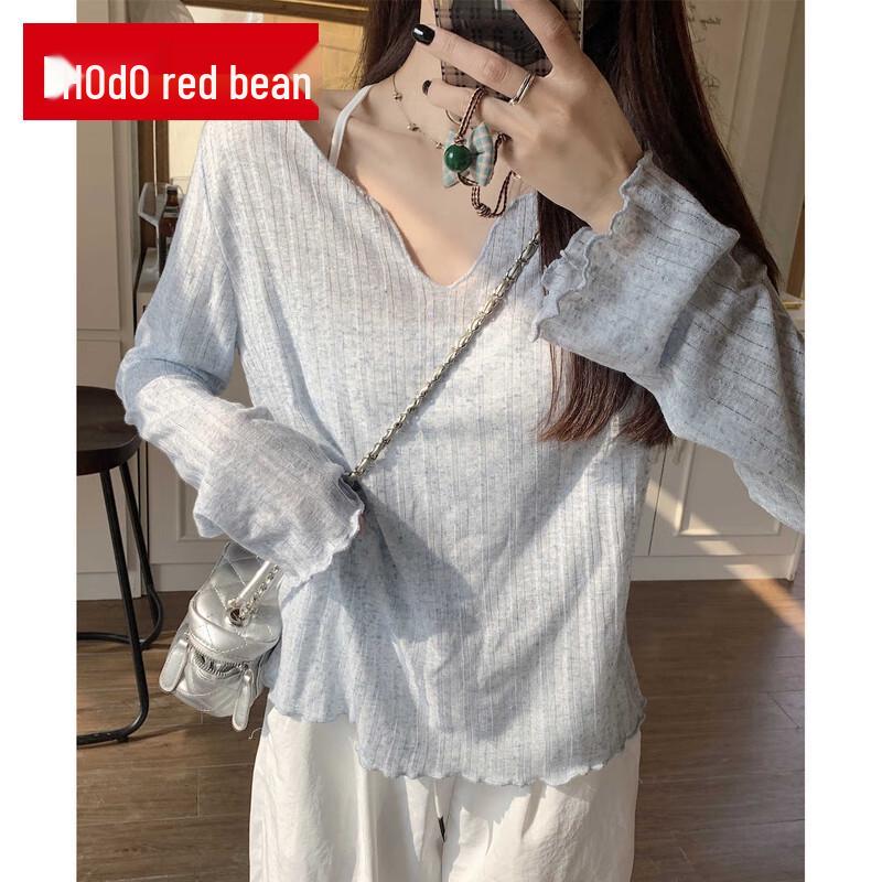 

Women s Sheer V-Neck Ruffle Trim Long-Sleeve Cover-Up Top M