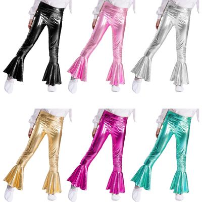 Vaikų Lotynų Amerikos šiuolaikinių šokių apranga apatinės blizgios metalinės platėjančios kelnės "Bell Bottoms" blizgučiai "Ruffle" šokių pasirodymas, jogos antblauzdžiai, kelnės