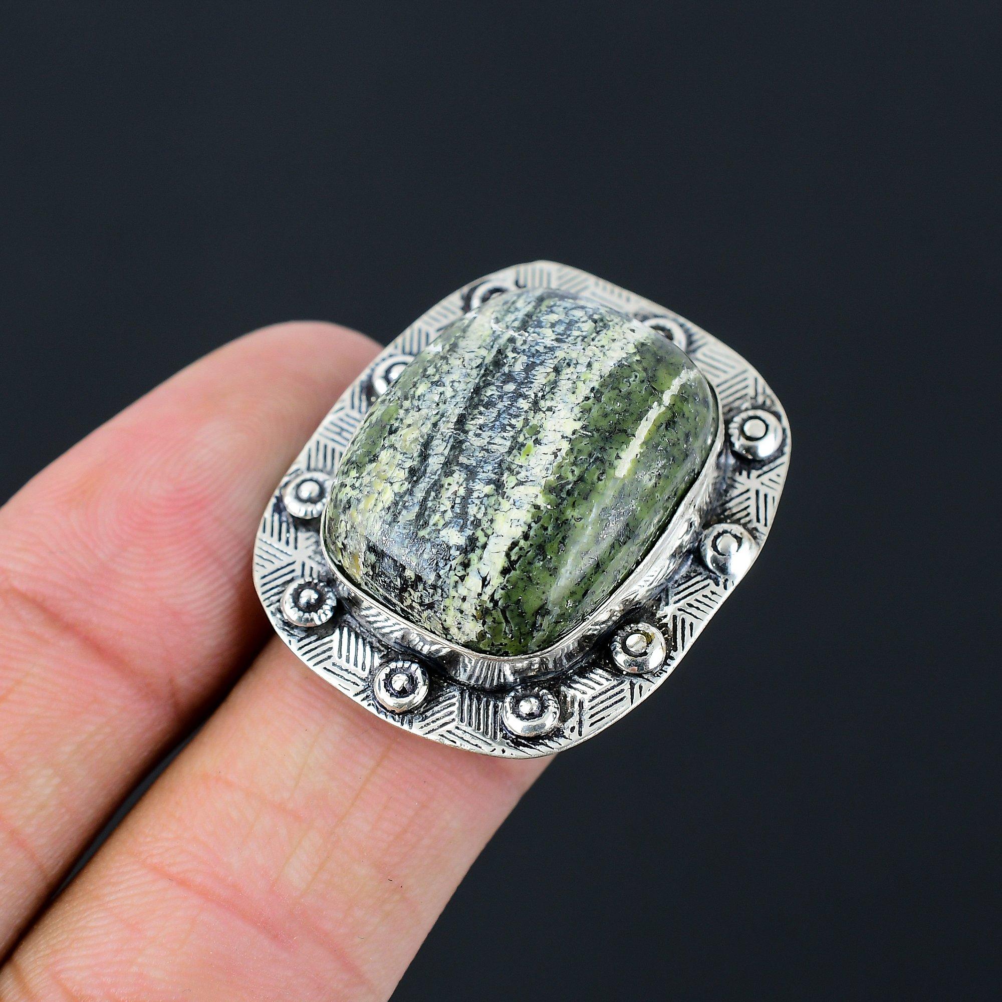 Easter Deal Green Swiss Opal Gemstone Sterling Silver Statement Ring Size 7.5 7.5