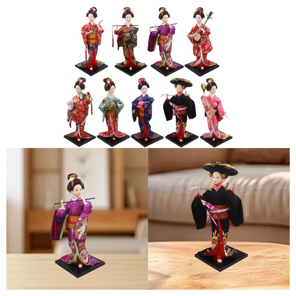 Ethnic Japanese Geisha Girl Statue Miniature Figurine Free Standing Kimono Doll Asian Geisha Doll for Home Office Decoration