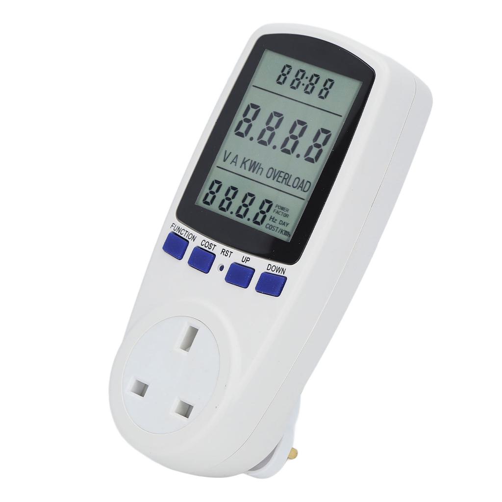 Strømmålerplugg med batteri LCD 7 visningsmoduser Måler for elektrisitetsforbruk Overvåker UK-plugg 230V
