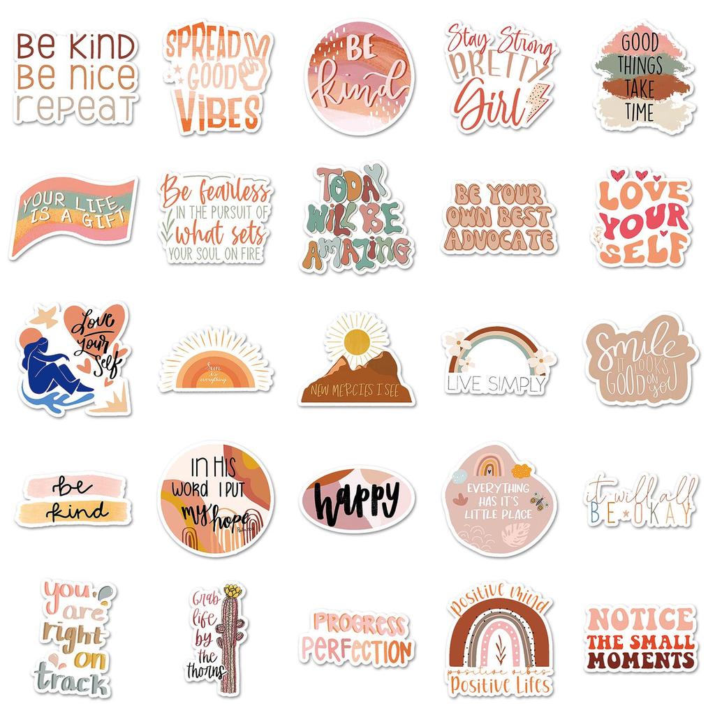 50pcs Bohemian Motivational Slogan Stickers for Phone, Luggage & Computer