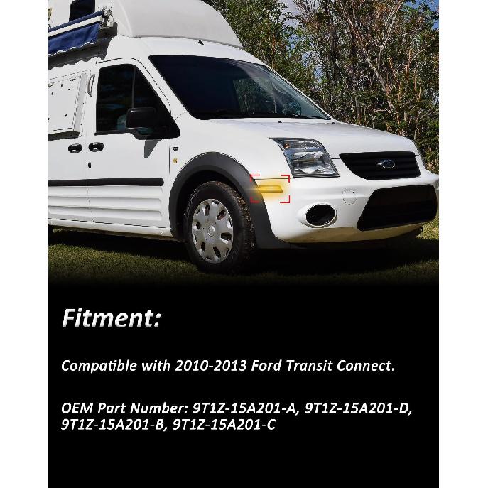 Bestview Side Marker Light Assembly Compatible for Fo-rd Transit Connect 2010-2013, Amber Front Fender Bumper Lamps, Smoked Lens 2PCS