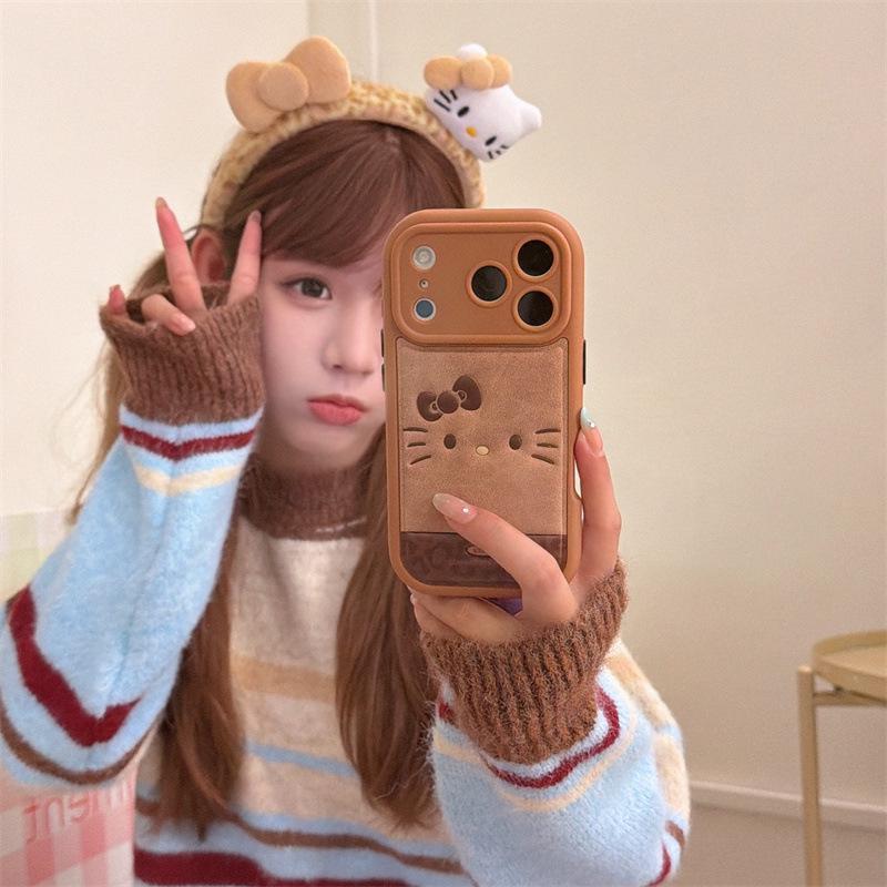 Cartoon Leather Texture Rilakkuma Cat iPhone 14 Pro Max Case - Anti-Fall Cover