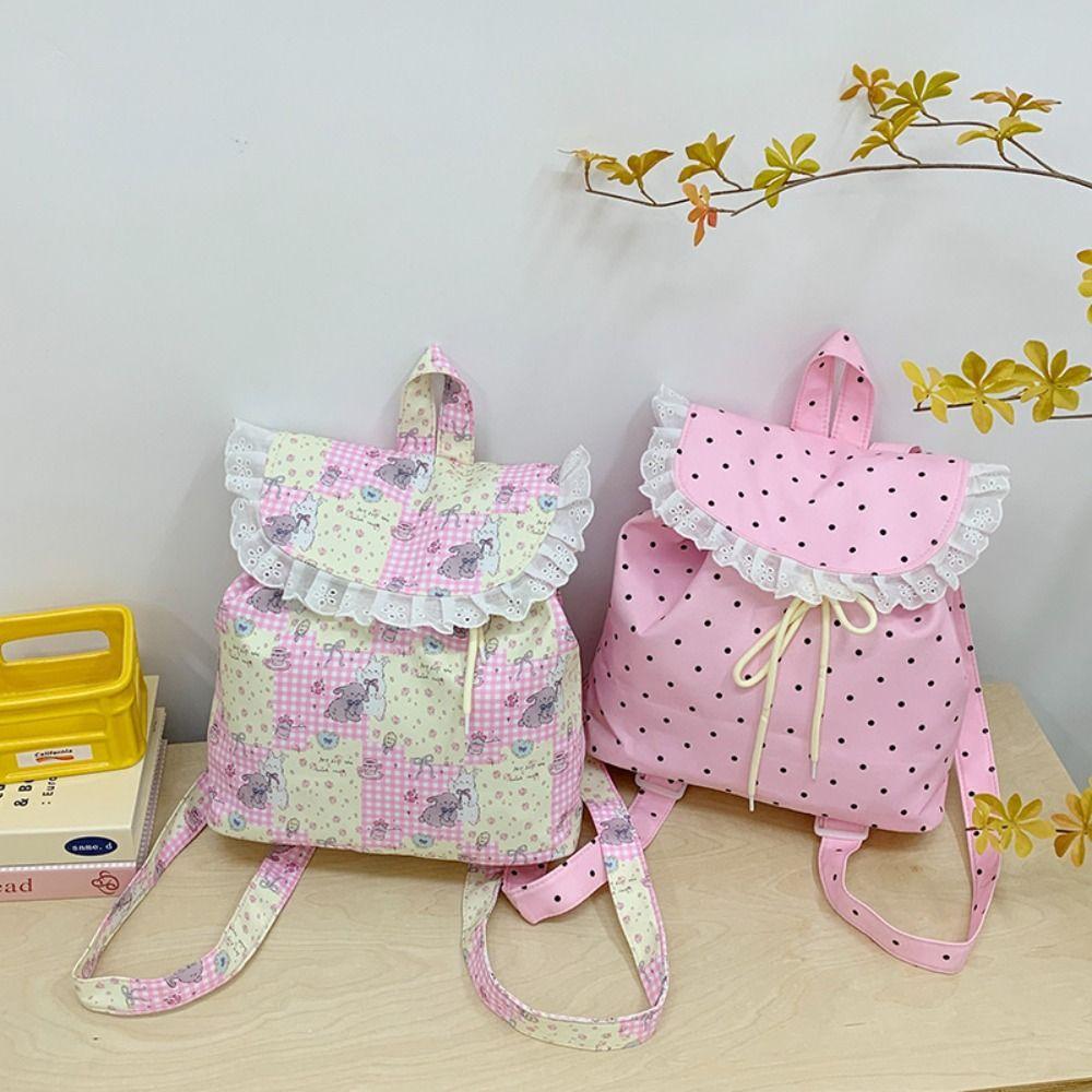 Kawaii Drawstring Backpack Outdoor Travel Schoolbag New Ruffles Backpack  for Teenager