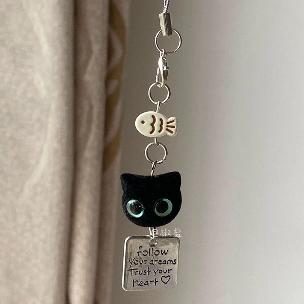 Keyring Key Chain Black Cat Pendant Bag Decorative Mobile Phone Chain Y2K Phone Charms  Schoolbag