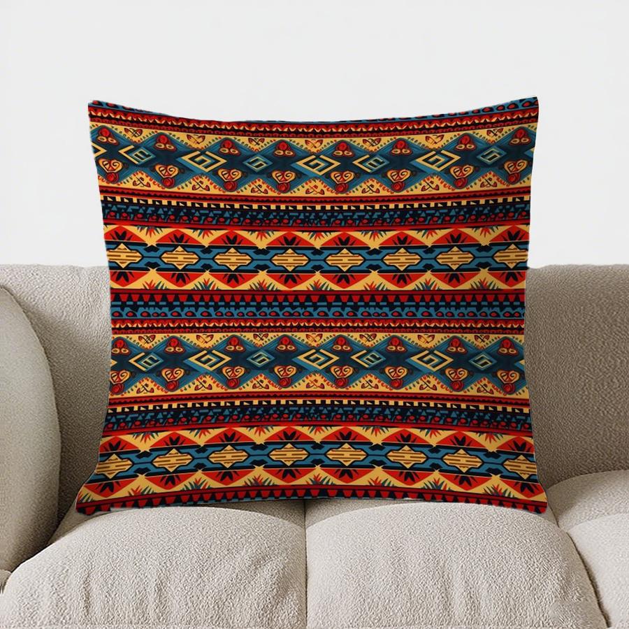 Colorful Geometric Pattern Double-Sided Printed Pillow Cover Short Plush Suitable Living Rooms Bedrooms Sofa Throw Cushion Cover