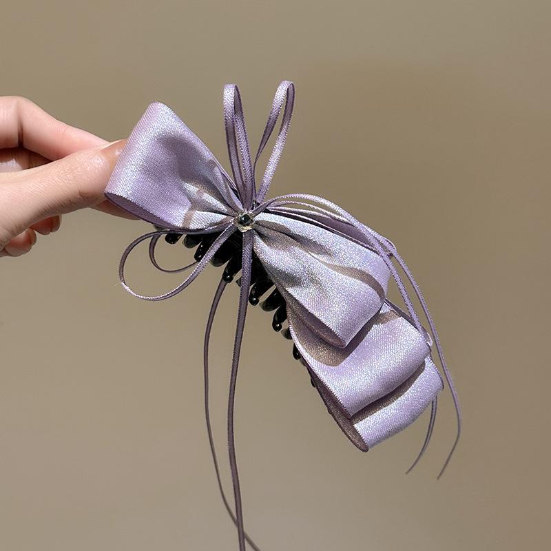 Korean High-End Satin Bow Banana Clip for Women - Hair Updo Accessory фиолетовый