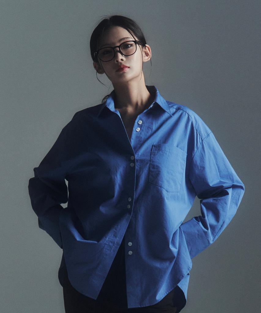 Ledi Two-Button Point Oversized Shirt Deep Blue