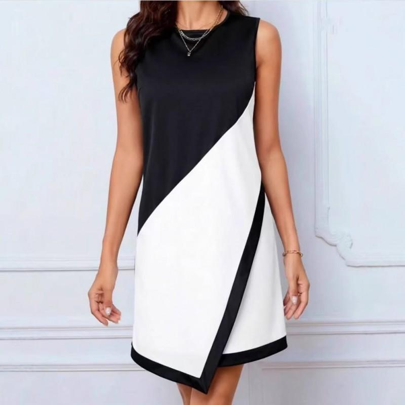 New Sleeveless Round Collar Dress Pull-stitching Contrasting Spring Summer Fashionable Casual Women s L